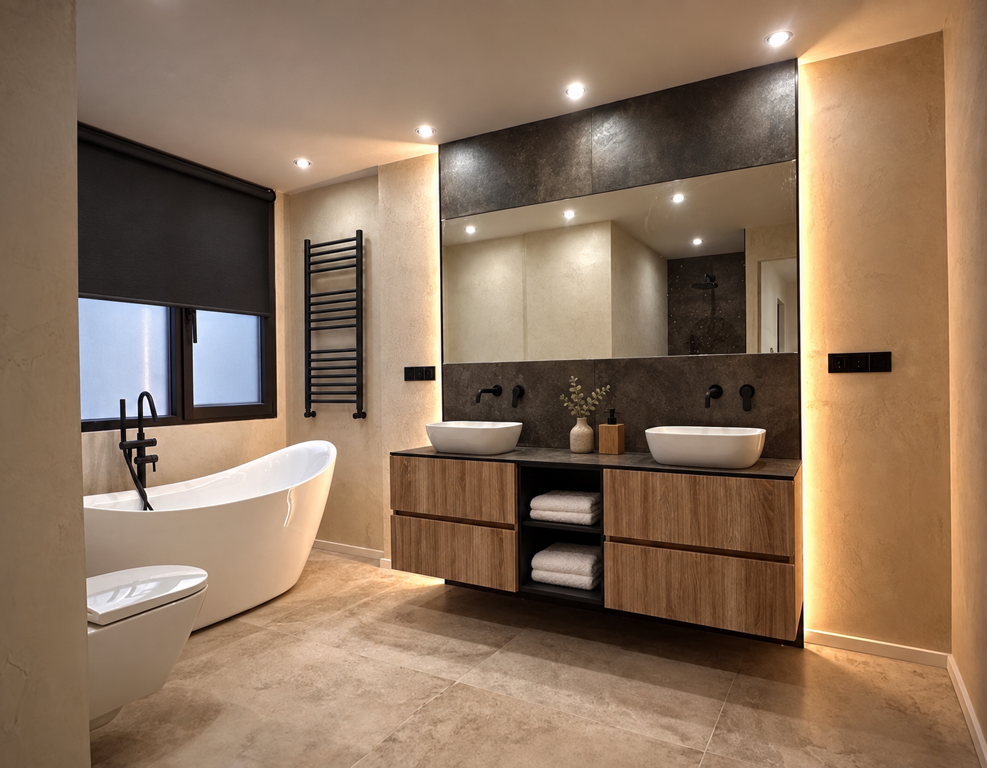 Baño de Conde Aranda con doble lavabo y bañera